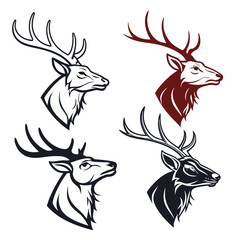 Four stylized deer head illustrations with antlers