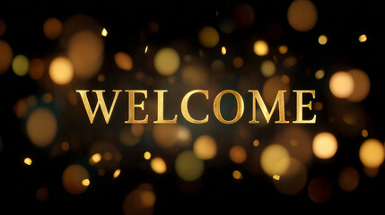 Classic luxurious WELCOME title in bold golden letters, centered on rich textured background, suitable for events

