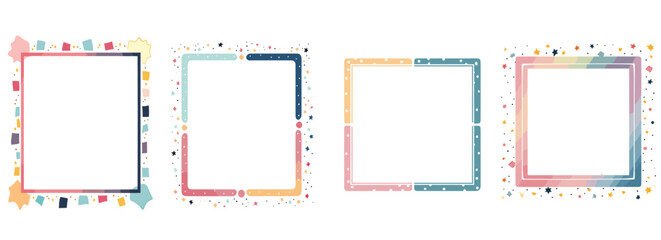 Colorful Geometric Square Frame Set for Kids, Cards, Posters and Decoration playful, colorful, geometric, kids-friendly 