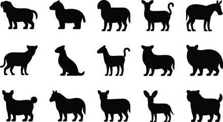 Fototapeta premium Silhouettes of various farm animals and pets