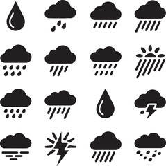 Set of weather icons including sun clouds rain snow and storm symbols in vector style