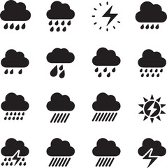 Weather icon set with sun clouds rain snow storm and moon symbols in vector style