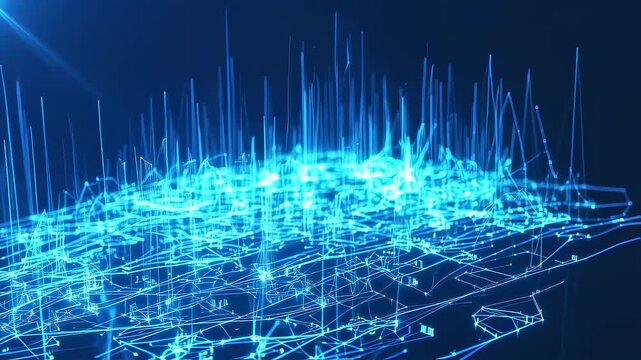Futuristic network concept featuring glowing blue lines and polygons