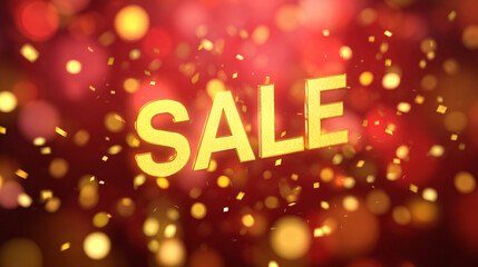 gold SUPER SALE text on festive golden red bokeh background with flying confetti, retail promotions, discount events and social media marketing Big sale offer

