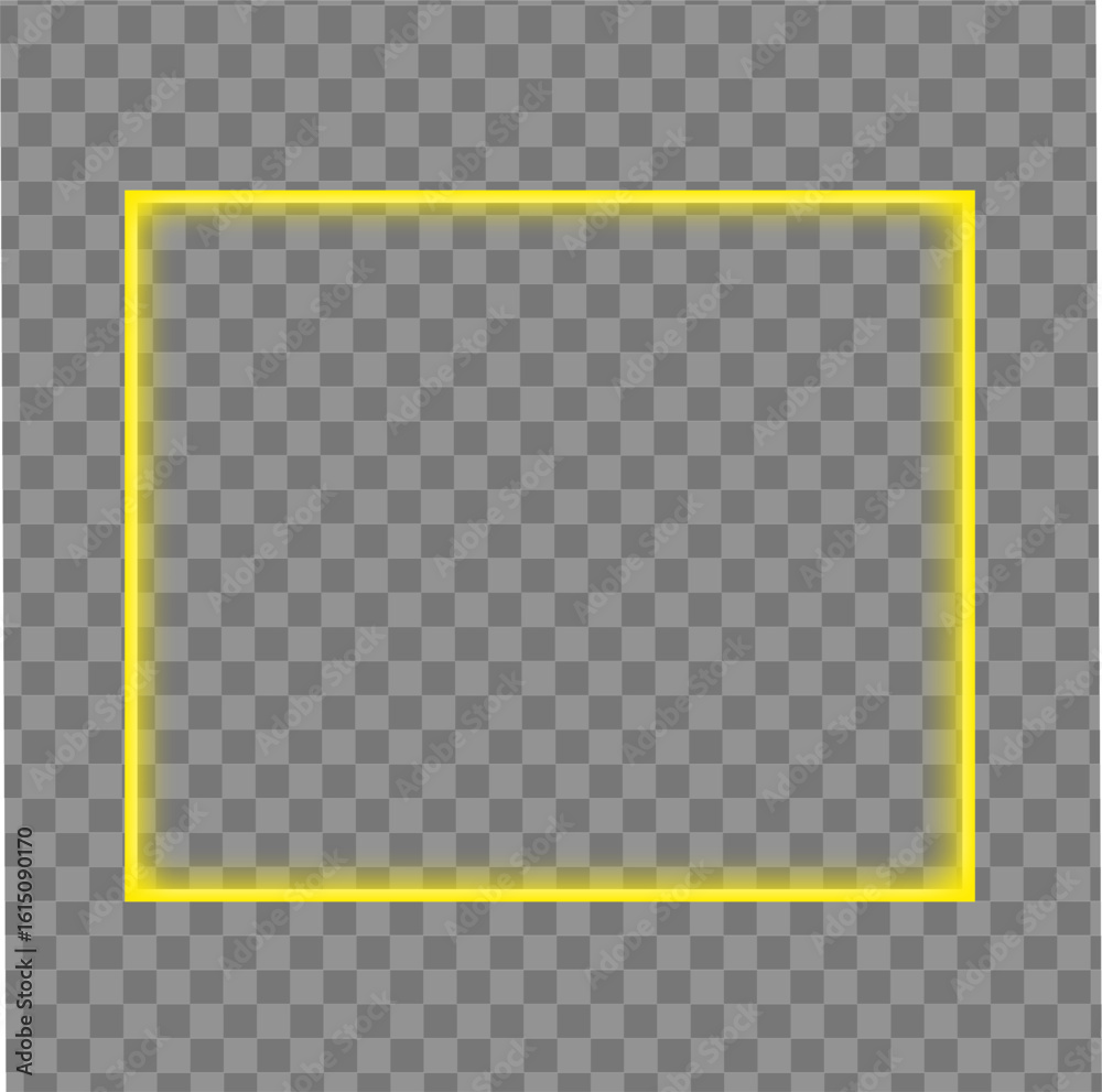 Wall mural yellow square frame, glowing gradient outline box in neon light style used for ui layout template de
