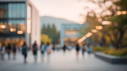 Blurred Background of People Walking in Urban Setting with Soft Bokeh Lights for Website Background or Social Media Use