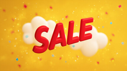 Red SALE headline on a vibrant yellow background with festive elements, perfect for retail marketing and social media posts.

