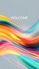Invitation card with bright whirls and graceful Welcome text.

