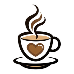 Stylized coffee cup with heart design and steam
