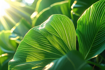 Sunlight Shining Through Green Leaves