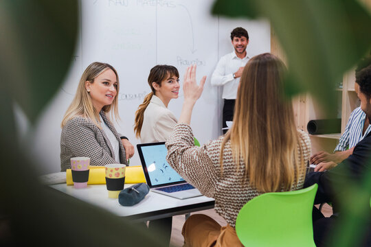 Businessman colleagues having a presentation in office