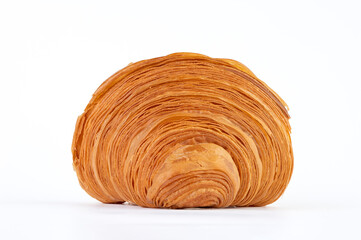 Classic Croissant &ndash; Back view showing laminated layers, white background