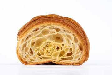Classic Croissant &ndash; Honeycomb crumb structure, white background
