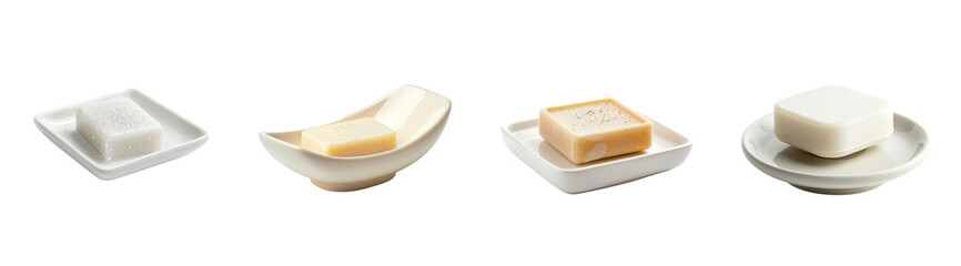 Artisanal soaps on elegant ceramic dishes a transparent background Generative AI