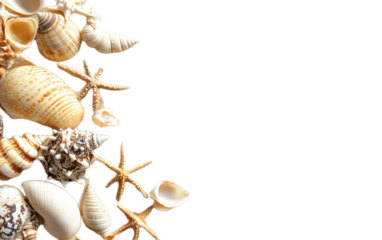 Sand and sea shells beach on white background,png