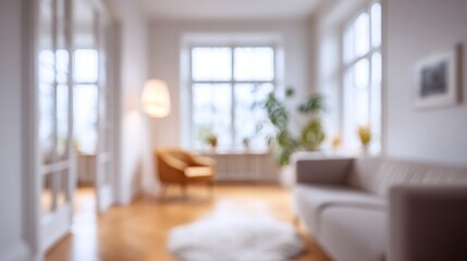 Fototapeta premium Blurred Interior Background Of Cozy Room With Natural Light And Modern Furniture For Use In Various Digital And Print Applications