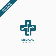 Obraz premium Medical Tech Circuit Icon – Digital Healthcare Connection Symbol