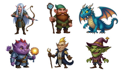 A collection of cute 2D cartoon character designs, with flat vector colors and transparent backgrounds.