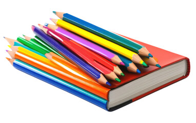 Fototapeta premium School books with colorful pencil on white background,png