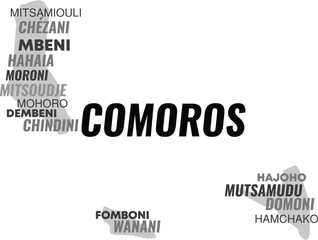 Comoros Country Map with City Names – Vector Illustration for Infographics and Education