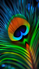 Obraz premium Vibrant Peacock Feather Wallpaper Iridescent Eye Feather Phone Background Colorful Peacock Plume Mobile Wallpaper Macro Detail of Peacock Feather Wallpaper Artistic Avian Feather Phone Background