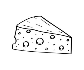 Cheese with holes vector doodle illustration. Piece of maasdam cheese. Isolated on white background.