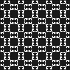 A mesmerizing black-and-white geometric pattern featuring interlocking circles and squares, creating an optical illusion of depth, motion, and rhythmic visual harmony.