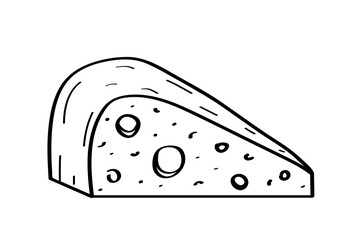 Cheese with holes vector doodle illustration. Piece of maasdam cheese. Isolated on white background.