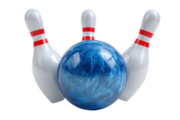 Bowling ball and pins isolated on transparent background