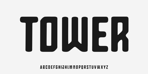 Condensed impact alphabet, bold tall font, strong command sans typeface for army logo, urban sport headline, industrial poster typographic design, techno typography,exciting game title Vector typeset.