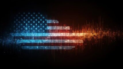 Abstract American flag with digital financial data and market