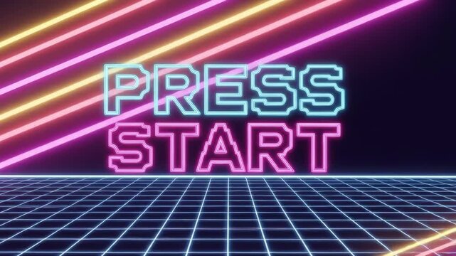 Retro Neon "Press Start" Animation: 80s Arcade Game Intro - Powered by Adobe