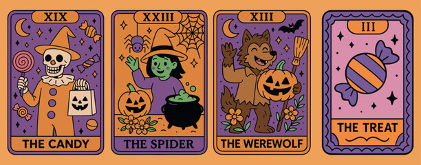 Obraz premium Skeleton DJ Halloween Tarot Card Set Vector music party