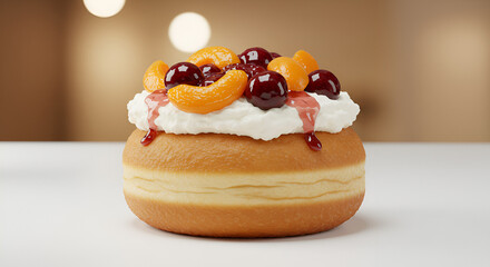 Donuts with Fruit Compote and Whipped Cream Topping