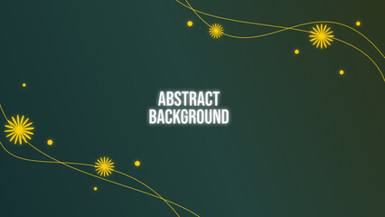 Minimalist Green Frame with Golden Flower and Line Decoration Element. Abstract Background. Dandelion flower background