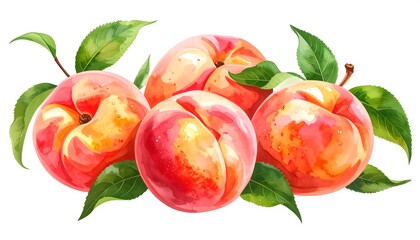 Group of peaches with leaves