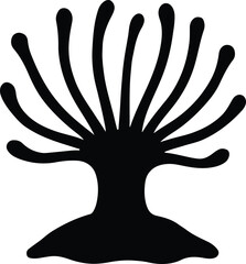 Silhouette sea anemone simple marine life black vector illustrator