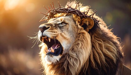 Lion with crown of thorns, roaring