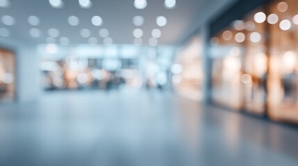 Blurred Background with Abstract Bokeh Lights in Modern Shopping Mall Environment for Website, Banner, or Corporate Presentation