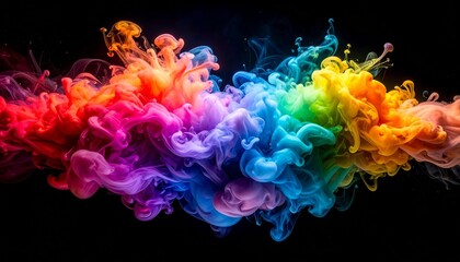 Colorful ink or smoke diffusion in water on black background