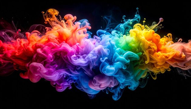 Colorful ink or smoke diffusion in water on black background