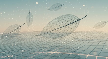 Leaf structures over digital grid suggest plant genetic data visualization.