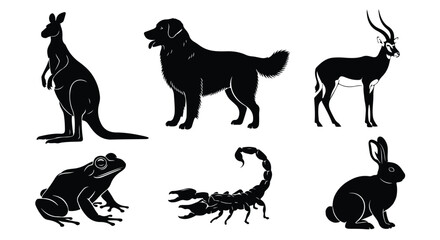 Naklejka premium Vector silhouette illustration silhouettes of a golden retriever dog and a scorpion on a white background