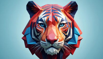 Geometric Tiger Portrait: A bold and stylized tiger portrait created using a low-poly geometric design, rendered in vibrant colors and sharp lines.