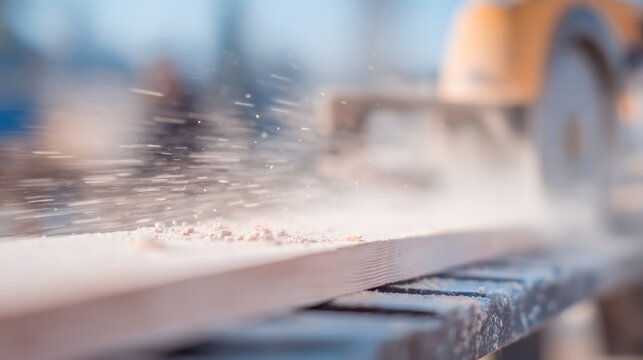 Blurred Background of Wood Cutting in Workshop, Ideal for Website Background, Poster, or Marketing Material Use