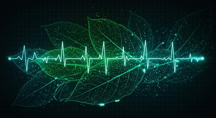 A biotech heartbeat line visualizes plant life, showing vitality research.