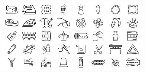 Collection of hand drawn sewing and craft icons with a sketchy style