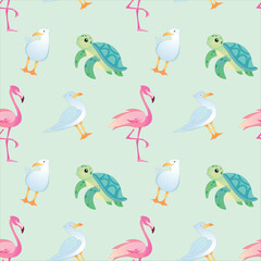 Sea shore animals cute seamless pattern 