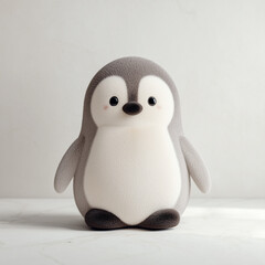 Cute cartoon penguin standing upright, gray body, adorable character, and charming expression.