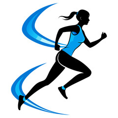 Silhouette of a young male athlete running on the beach, a dynamic vector illustration of a person in action